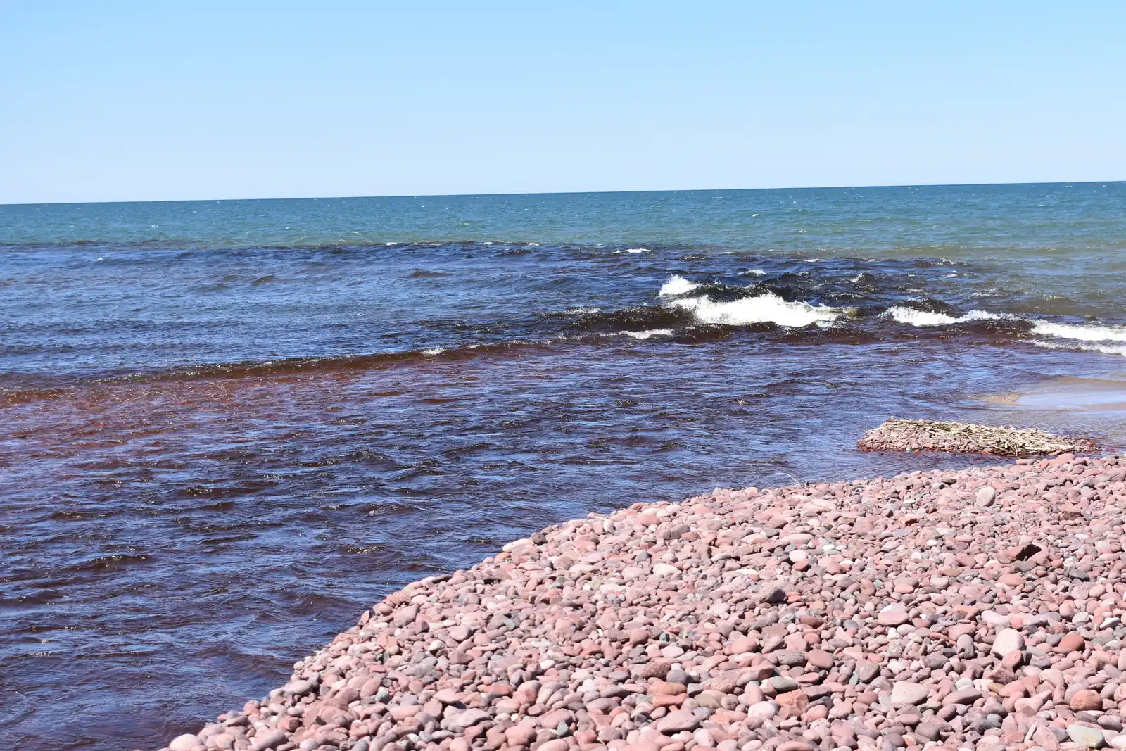 Lake Superior at the Eagle River mouth in April 2020, a high water year.