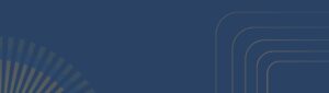 Dark blue background with thin, rounded gold lines forming square corners on the right. In the lower left, a partial circular pattern with radiating lines in lighter blue shades.