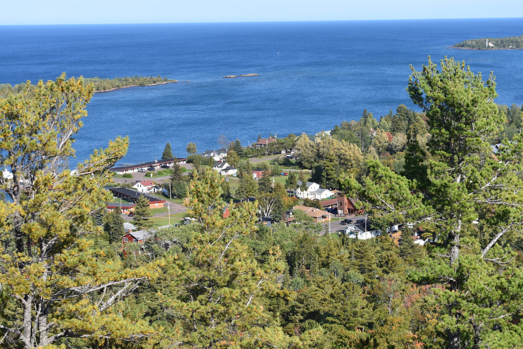 A Keweenaw harbor village on Lake Superior during fall color