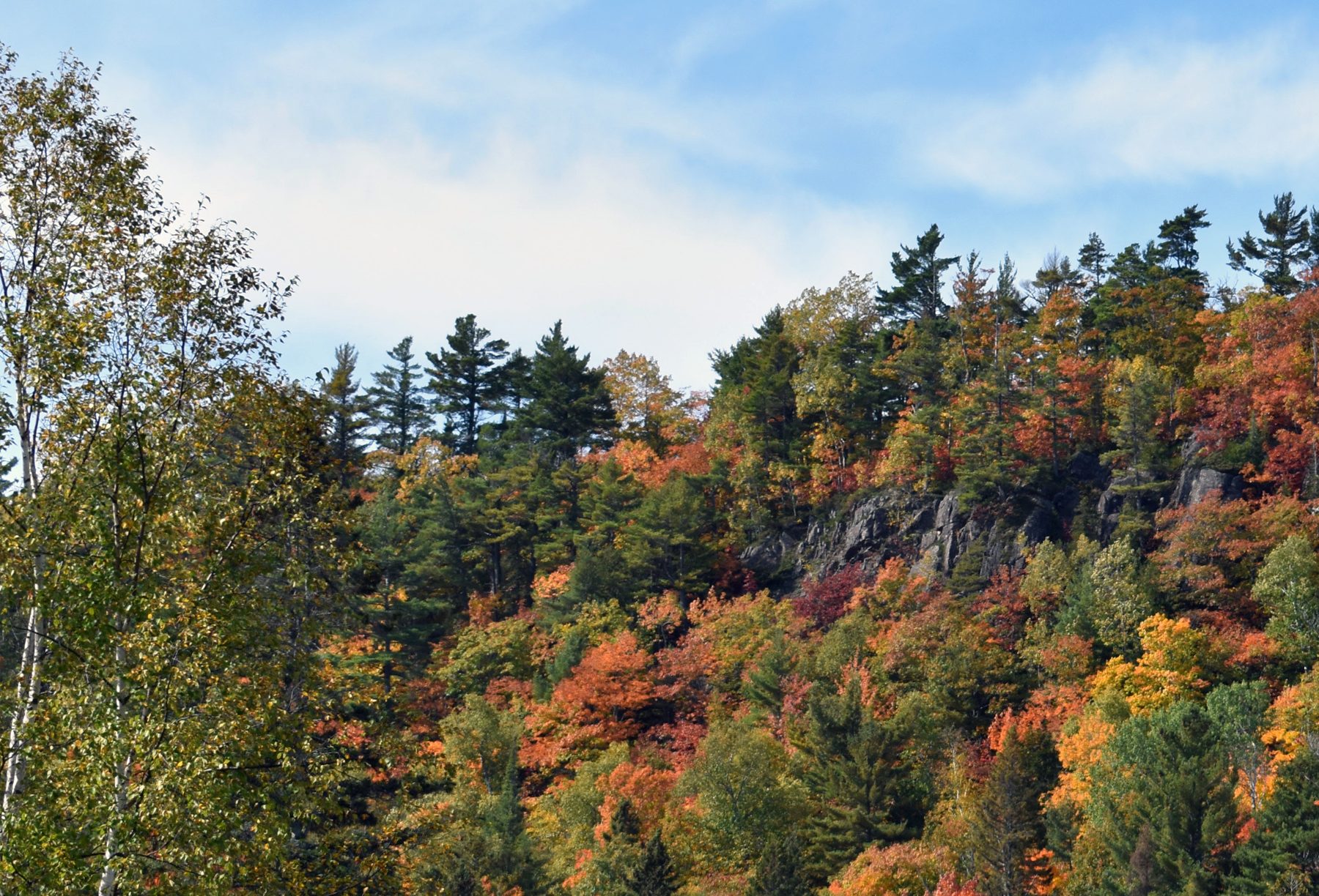 Mixed fall color on a rocky Keweenaw hillside above Lake Superior